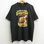 【中古】古着 フルーツオブザルーム 半袖 ビンテージ ヴィンテージTシャツ メンズ 90年代 90s エリコットビル バスケットボール 大きいサイズ 2L LL ビッグシルエット ゆったり ビッグサイズ オーバーサイズ クルーネック 丸首 USA製 アメリカ製 黒 ブラック XLサイズ