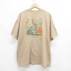 【中古】古着 半袖 ビンテージ ヴィンテージTシャツ メンズ 00年代 00s ハンティング 大きいサイズ 2L LL ビッグシルエット ゆったり ビッグサイズ オーバーサイズ コットン クルーネック 丸首 ベージュ カーキ XLサイズ 中古 | 春夏 夏物 夏服 ヴィンテージTシャツ メ