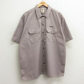 【中古】古着 ディッキーズ Dickies 半袖 ワークシャツ メンズ doka 大きいサイズ 2L LL ビッグシルエット ゆったり ビッグサイズ オーバーサイズ ロング丈 グレー系 XLサイズ 中古 トップス | 春夏 春物 春服 夏物 夏服 カジュアルシャツ メンズファッション 半袖シャ