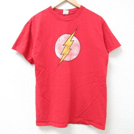 【中古】古着 半袖Tシャツ メンズ DCコミックス フラッシュ コットン クルーネック 丸首 赤 レッド Mサイズ 中古 中古メンズ半袖プリントキャラクター