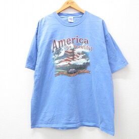 【中古】古着 半袖 ビンテージ ヴィンテージTシャツ メンズ 00年代 00s 星条旗 大きいサイズ 2L LL ビッグシルエット ゆったり ビッグサイズ オーバーサイズ コットン クルーネック 丸首 薄紺 ネイビー XLサイズ 中古 | 春夏 夏物 夏服 ヴィンテージTシャツ メンズファ