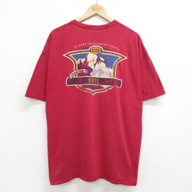 【中古】古着 半袖 ビンテージ ヴィンテージTシャツ メンズ 00年代 00s スキー VAIL 大きいサイズ 2L LL ビッグシルエット ゆったり ビッグサイズ オーバーサイズ コットン クルーネック 丸首 エンジ系 XLサイズ 中古 | 春夏 夏物 夏服 ヴィンテージTシャツ メンズファ