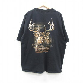 【中古】古着 半袖 ビンテージ ヴィンテージTシャツ メンズ 00年代 00s Deer Hunter シカ 大きいサイズ 2L LL ビッグシルエット ゆったり ビッグサイズ オーバーサイズ コットン クルーネック 丸首 黒 ブラック XLサイズ 中古 | 春夏 夏物 夏服 ヴィンテージTシャツ メ