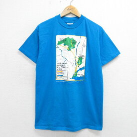 【中古】古着 ヘインズ Hanes 半袖 ビンテージ ヴィンテージTシャツ メンズ 90年代 90s 地図 ニューヨーク コットン クルーネック 丸首 USA製 アメリカ製 青 ブルー Lサイズ 中古 | 春夏 夏物 夏服 ヴィンテージTシャツ メンズファッション カットソー ティーシャツ テ