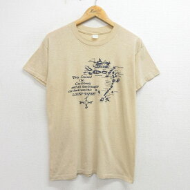 【中古】古着 半袖 ビンテージ ヴィンテージTシャツ メンズ 80年代 80s 地図 クルーネック 丸首 ベージュ カーキ Mサイズ 中古 | 春夏 夏物 夏服 ヴィンテージTシャツ メンズファッション カットソー ティーシャツ ティシャツ メンズTシャツ 半袖Tシャツ 半袖ティーシ