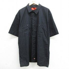 【中古】古着 ディッキーズ Dickies 半袖 ワークシャツ メンズ 90年代 90s 大きいサイズ 2L LL ビッグシルエット ゆったり ビッグサイズ オーバーサイズ ロング丈 黒 ブラック XLサイズ 中古 トップス | 春夏 春物 春服 夏物 夏服 カジュアルシャツ メンズファッション