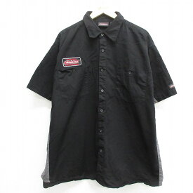 【中古】古着 ディッキーズ Dickies 半袖 ワークシャツ メンズ 大きいサイズ 2L LL ビッグシルエット ゆったり ビッグサイズ オーバーサイズ ロング丈 コットン 黒他 ブラック XLサイズ 中古 トップス | 春夏 春物 春服 夏物 夏服 カジュアルシャツ メンズファッション