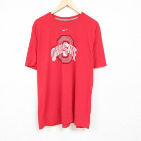 【中古】古着 ナイキ NIKE 半袖 ブランドTシャツ メンズ オハイオ 大きいサイズ 2L LL ビッグシルエット ゆったり ビッグサイズ オーバーサイズ ロング丈 クルーネック 丸首 赤 レッド XLサイズ 中古 | 春夏 夏物 夏服 メンズファッション カットソー ティーシャツ テ