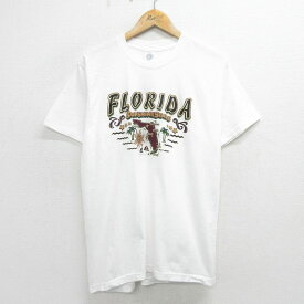【中古】古着 半袖 ビンテージ ヴィンテージTシャツ メンズ 90年代 90s フロリダ 地図 コットン クルーネック 丸首 USA製 アメリカ製 白 ホワイト Lサイズ 中古 | 春夏 夏物 夏服 ヴィンテージTシャツ メンズファッション カットソー ティーシャツ ティシャツ