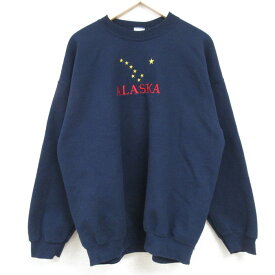 【中古】古着 長袖スウェット メンズ 00年代 00s アラスカ 刺繍 クルーネック 丸首 濃紺 ネイビー XLサイズ 中古 スエット トレーナー トップス | 春夏 春物 春服 秋冬 秋物 秋服 メンズファッション カジュアル おしゃれ ファッション