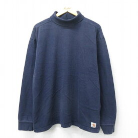 【中古】古着 カーハート Carhartt 長袖Tシャツ メンズ 無地 大きいサイズ 2L LL ビッグシルエット ゆったり ビッグサイズ オーバーサイズ タートルネック ハイネック コットン 紺 ネイビー 【spe】 XLサイズ 中古 | 春夏 春物 春服 秋冬 秋物 秋服 メンズファッション