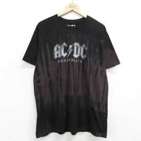 【中古】古着 半袖 ロックTシャツ バンドTシャツ メンズ AC/DC 大きいサイズ 2L LL ビッグシルエット ゆったり ビッグサイズ オーバーサイズ クルーネック 丸首 黒他 ブラック タイダイ XLサイズ 中古 | 春夏 夏物 夏服 メンズファッション カットソー ティーシャツ テ