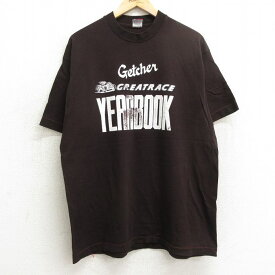 【中古】古着 フルーツオブザルーム 半袖 ビンテージ ヴィンテージTシャツ メンズ 90年代 90s YEARBOOK グレートレース コットン クルーネック 丸首 USA製 アメリカ製 エンジ系 XLサイズ 中古 | 春夏 夏物 夏服 ヴィンテージTシャツ メンズファッション カットソー テ