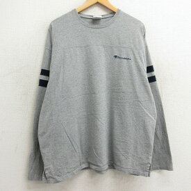 【中古】古着 チャンピオン champion 長袖 ビンテージ ヴィンテージ フットボールTシャツ メンズ 00年代 00s ワンポイントロゴ 大きいサイズ 2L LL ビッグシルエット ゆったり ビッグサイズ オーバーサイズ クルーネック 丸首 グレー 霜降り他 XLサイズ 中古 | 春夏 春