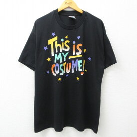 【中古】古着 ヘインズ Hanes 半袖 ビンテージ ヴィンテージTシャツ メンズ 90年代 90s 星 COSTUME 大きいサイズ 2L LL ビッグシルエット ゆったり ビッグサイズ オーバーサイズ クルーネック 丸首 黒 ブラック XLサイズ 中古 | 春夏 夏物 夏服 ヴィンテージTシャツ メ