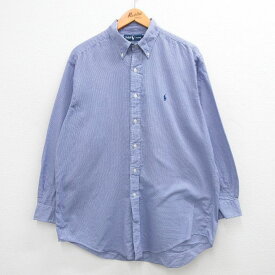 【中古】古着 ラルフローレン Ralph Lauren 長袖 ブランドシャツ メンズ 90年代 90s ワンポイントロゴ YARMOUTH 大きいサイズ 2L LL ビッグシルエット ゆったり ビッグサイズ オーバーサイズ コットン ボタンダウン 紺他 ネイビー チェック XLサイズ 中古 トップス |