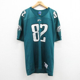 【中古】古着 チャンピオン champion 半袖 ビンテージ ヴィンテージ フットボールTシャツ メンズ 90年代 90s NFL フィラデルフィアイーグルス クリスTジョーンズ 82 メッシュ地 大きいサイズ 2L LL ビッグシルエット ゆったり ビッグサイズ オーバーサイズ ロング丈 V