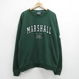 【中古】古着 長袖スウェット メンズ MARSHALL 大きいサイズ 2L LL ビッグシルエット ゆったり ビッグサイズ オーバーサイズ 緑 グリーン XLサイズ 中古 スエット トレーナー トップス | 春夏 春物 春服 秋冬 秋物 秋服 メンズファッション カジュアル おしゃれ ファッ