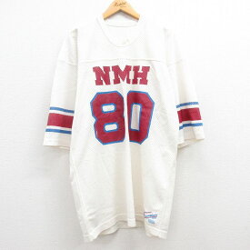 【中古】古着 チャンピオン Champion 半袖 ビンテージ ヴィンテージ フットボールTシャツ メンズ 80年代 80s NMH 80 メッシュ地 大きいサイズ 2L LL ビッグシルエット ゆったり ビッグサイズ オーバーサイズ ロング丈 クルーネック 丸首 USA製 アメリカ製 白 ホワイト