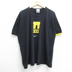 【中古】古着 ナイキ NIKE 半袖 ビンテージ ヴィンテージTシャツ メンズ 00年代 00s ワンポイントロゴ 大きいサイズ 2L LL ビッグシルエット ゆったり ビッグサイズ オーバーサイズ コットン クルーネック 丸首 黒 ブラック リンガー XLサイズ 中古 | 春夏 夏物 夏服