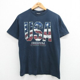 【中古】古着 半袖 ビンテージ ヴィンテージTシャツ メンズ 00年代 00s 星条旗 USAロゴ コットン クルーネック 丸首 紺 ネイビー XLサイズ 中古 | 春夏 夏物 夏服 ヴィンテージTシャツ メンズファッション カットソー ティーシャツ ティシャツ メンズTシャツ 半袖Tシャ