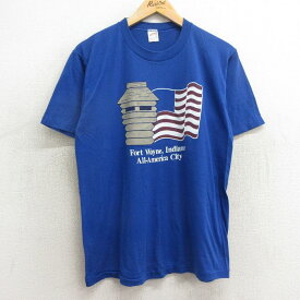 【中古】古着 半袖 ビンテージ ヴィンテージTシャツ メンズ 80年代 80s 星条旗 クルーネック 丸首 USA製 アメリカ製 青 ブルー Lサイズ 中古 | 春夏 夏物 夏服 ヴィンテージTシャツ メンズファッション カットソー ティーシャツ ティシャツ メンズTシャツ 半袖Tシャツ