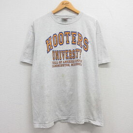 【中古】古着 オニータ ONEITA 半袖 ビンテージ ヴィンテージTシャツ メンズ 90年代 90s フーターズ 大学 大きいサイズ 2L LL ビッグシルエット ゆったり ビッグサイズ オーバーサイズ コットン クルーネック 丸首 薄グレー 霜降り XLサイズ 中古 | 春夏 夏物 夏服 ヴ