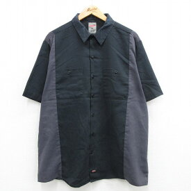 【中古】古着 ディッキーズ Dickies 半袖 ワークシャツ メンズ 大きいサイズ 2L LL ビッグシルエット ゆったり ビッグサイズ オーバーサイズ ロング丈 黒他 ブラック XLサイズ 中古 トップス | 春夏 春物 春服 夏物 夏服 カジュアルシャツ メンズファッション 半袖シャ