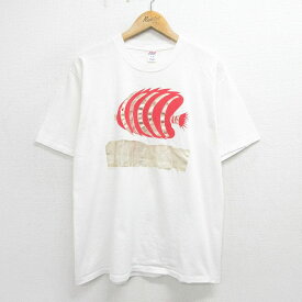 【中古】古着 ジャージーズ ラッセル 半袖 ビンテージ ヴィンテージTシャツ メンズ 80年代 80s 魚 エンジェル コットン クルーネック 丸首 USA製 アメリカ製 白 ホワイト Lサイズ 中古 | 春夏 夏物 夏服 ヴィンテージTシャツ メンズファッション カットソー