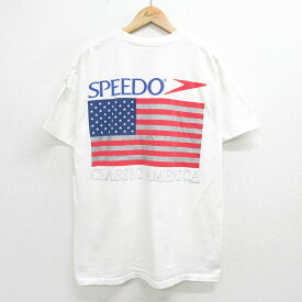 【中古】古着 スピード SPEEDO 半袖 ビンテージ ヴィンテージTシャツ メンズ 90年代 90s 星条旗 ボロ コットン クルーネック 丸首 USA製 アメリカ製 白 ホワイト 【spe】 Lサイズ 中古 | 春夏 夏物 夏服 ヴィンテージTシャツ メンズファッション カットソー ティーシャ