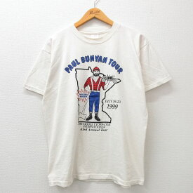 【中古】古着 フルーツオブザルーム 半袖 ビンテージ ヴィンテージTシャツ メンズ 90年代 90s 男性 PAUL BUNYAN クルーネック 丸首 白 ホワイト Lサイズ 中古 | 春夏 夏物 夏服 ヴィンテージTシャツ メンズファッション カットソー ティーシャツ ティシャツ メンズTシ