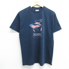 【中古】古着 半袖 ビンテージ ヴィンテージTシャツ メンズ 00年代 00s NURSING 星条旗 コットン クルーネック 丸首 濃紺 ネイビー Mサイズ 中古 | 春夏 夏物 夏服 ヴィンテージTシャツ メンズファッション カットソー ティーシャツ ティシャツ メンズTシャツ 半袖Tシ