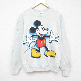 【中古】古着 長袖スウェット メンズ 90年代 90s ディズニー DISNEY ミッキー MICKEY MOUSE クルーネック 丸首 薄グレー 霜降り Mサイズ 中古 スエット トレーナー トップス | 春夏 春物 春服 秋冬 秋物 秋服 メンズファッション カジュアル おしゃれ ファッション