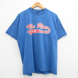 【中古】古着 フルーツオブザルーム 半袖 ビンテージ ヴィンテージTシャツ メンズ 90年代 90s The Rox 大きいサイズ 2L LL ビッグシルエット ゆったり ビッグサイズ オーバーサイズ クルーネック 丸首 USA製 アメリカ製 紺 ネイビー XLサイズ 中古 | 春夏 夏物 夏服 ヴ