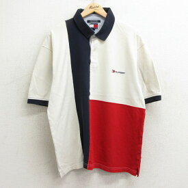 【中古】古着 トミーヒルフィガー TOMMY HILFIGER 半袖 ブランド ポロシャツ メンズ 90年代 90s ワンポイントロゴ マルチカラー 大きいサイズ 2L LL ビッグシルエット ゆったり ビッグサイズ オーバーサイズ コットン 鹿の子 白他 ホワイト XLサイズ 中古 トップス |