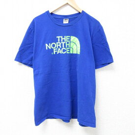 【中古】古着 ノースフェイス THE NORTH FACE 半袖 ブランドTシャツ メンズ ビッグロゴ 大きいサイズ 2L LL ビッグシルエット ゆったり ビッグサイズ オーバーサイズ コットン クルーネック 丸首 青 ブルー XLサイズ 中古 | 春夏 夏物 夏服 メンズファッション カット