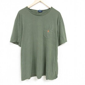 【中古】古着 ラルフローレン Ralph Lauren 半袖 ブランドTシャツ メンズ 90年代 90s ワンポイントロゴ 胸ポケット付き 大きいサイズ 2L LL ビッグシルエット ゆったり ビッグサイズ オーバーサイズ コットン クルーネック 丸首 緑 グリーン XLサイズ 中古 | 春夏 夏物