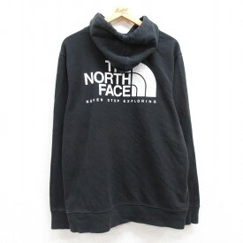 【中古】古着 ノースフェイス THE NORTH FACE 長袖スウェットパーカー メンズ ビッグロゴ 黒 ブラック XLサイズ 中古 スエット トレーナー トップス | 春夏 春物 春服 秋冬 秋物 秋服 メンズファッション カジュアル おしゃれ ファッション