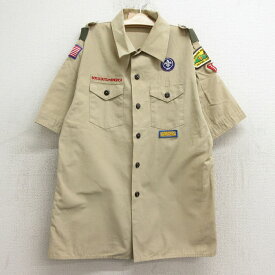 【中古】古着 半袖 ボーイスカウトシャツ キッズ ボーイズ 子供服 90年代 90s ワッペン ベージュ カーキ | 春夏 春物 春服 秋冬 秋物 秋服 女の子 子ども服 こども服 カジュアル ファッション おしゃれ かわいい