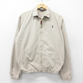 【中古】古着 ラルフローレン Ralph Lauren 長袖 ブランドジャケット スイングトップ メンズ 90年代 90s ワンポイントロゴ コットン USA製 アメリカ製 ベージュ カーキ Lサイズ 中古 アウター ジャンパー ブルゾン | 春夏 春物 春服 秋冬 秋物 秋服 カジュアル メンズ