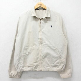 【中古】古着 ラルフローレン Ralph Lauren 長袖 ブランドジャケット スイングトップ メンズ 90年代 90s ワンポイントロゴ コットン USA製 アメリカ製 ベージュ カーキ XLサイズ 中古 アウター ジャンパー ブルゾン | 春夏 春物 春服 秋冬 秋物 秋服 カジュアル メンズ