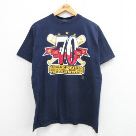 【中古】古着 マジェスティック 半袖 ビンテージ ヴィンテージTシャツ メンズ 90年代 90s MLB マークマグワイア ホームラン チャンピオン コットン クルーネック 丸首 紺 ネイビー メジャーリーグ ベースボール 野球 Lサイズ 中古 | 春夏 夏物 夏服 ヴィンテージTシャ