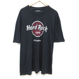 【中古】古着 半袖Tシャツ メンズ ハードロックカフェ 大きいサイズ 2L LL ビッグシルエット ゆったり ビッグサイズ オーバーサイズ ロング丈 クルーネック 丸首 濃グレー 霜降り XLサイズ 中古 中古メンズ半袖プリントキャラクター