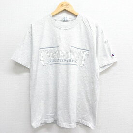 【中古】古着 チャンピオン champion 半袖 ビンテージ ヴィンテージTシャツ メンズ 90年代 90s コネチカット大学 クルーネック 丸首 USA製 アメリカ製 薄グレー 霜降り Lサイズ 中古 | 春夏 夏物 夏服 ヴィンテージTシャツ メンズファッション カットソー ティーシャツ