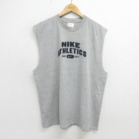 【中古】古着 ナイキ NIKE ノースリーブTシャツ メンズ 00年代 00s ビッグロゴ クルーネック 丸首 グレー 霜降り XLサイズ 中古 春夏 夏物 夏服 メンズファッション カジュアル おしゃれ