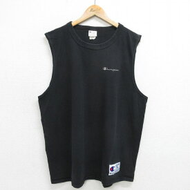 【中古】古着 チャンピオン Champion ノースリーブ ビンテージ ヴィンテージTシャツ メンズ 00年代 00s ワンポイントロゴ 大きいサイズ 2L LL ビッグシルエット ゆったり ビッグサイズ オーバーサイズ コットン クルーネック 丸首 黒 ブラック XLサイズ 中古 春夏 夏物