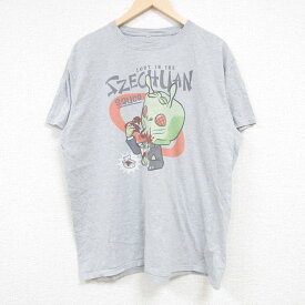 【中古】古着 半袖Tシャツ メンズ SZECHUAN クルーネック 丸首 グレー 霜降り XLサイズ 中古 中古メンズ半袖プリントキャラクター