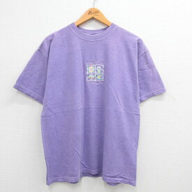 【中古】古着 半袖 ビンテージ ヴィンテージTシャツ メンズ 00年代 00s Amish Country 刺繍 コットン クルーネック 丸首 薄紫 パープル XLサイズ 中古 | 春夏 夏物 夏服 ヴィンテージTシャツ メンズファッション カットソー ティーシャツ ティシャツ メンズTシャツ 半