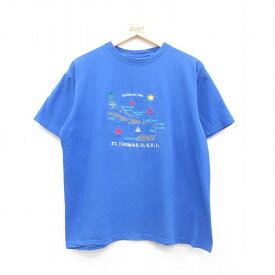 【中古】古着 半袖 ビンテージ ヴィンテージTシャツ メンズ 90年代 90s セントトーマス島 カリブ海 刺繍 コットン クルーネック 丸首 青 ブルー XLサイズ 中古 | 春夏 夏物 夏服 ヴィンテージTシャツ メンズファッション カットソー ティーシャツ ティシャツ メンズTシ