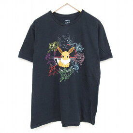 【中古】古着 半袖Tシャツ メンズ アニメ ニンテンドー ポケモン ポケットモンスター イーブイ コットン クルーネック 丸首 黒 ブラック 【spe】 XLサイズ 中古 中古メンズ半袖プリントキャラクター